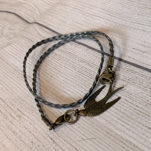 Grey Leather Rope Wrap Bracelet with Dove
